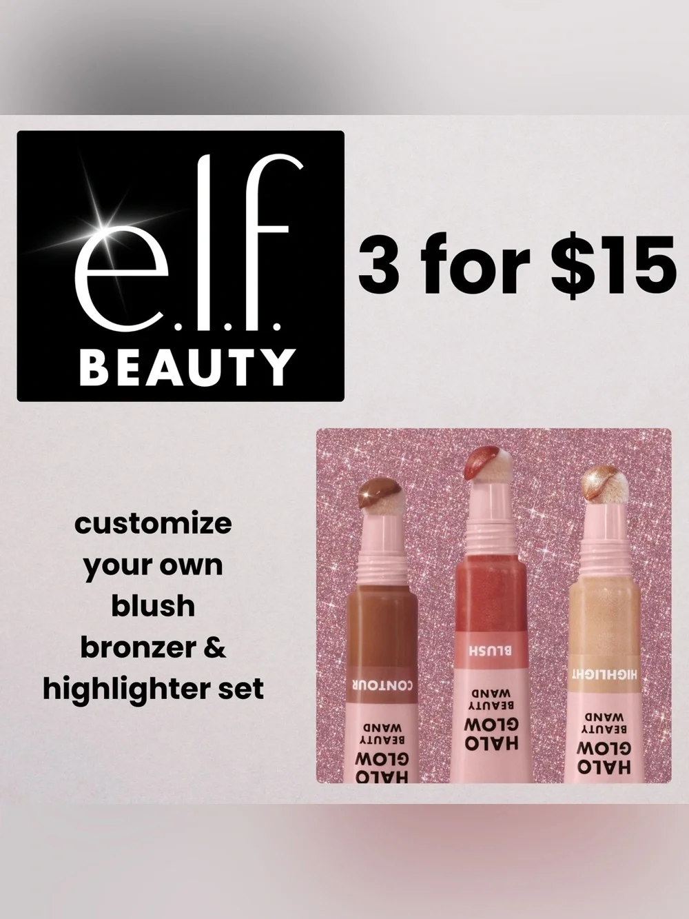 ELF Halo Glow Cream Blush, Contour & Highlighter Trio - Brown, Pink, Gold